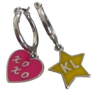 Karl Lagerfeld Hoop Charm Silver Tone Earrings Heart Star